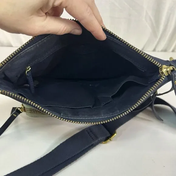 FOSSIL ELIZA Crossbody Blue Multi-Striped Coated Canvas Messenger Bag Purse - Picture 9 of 14